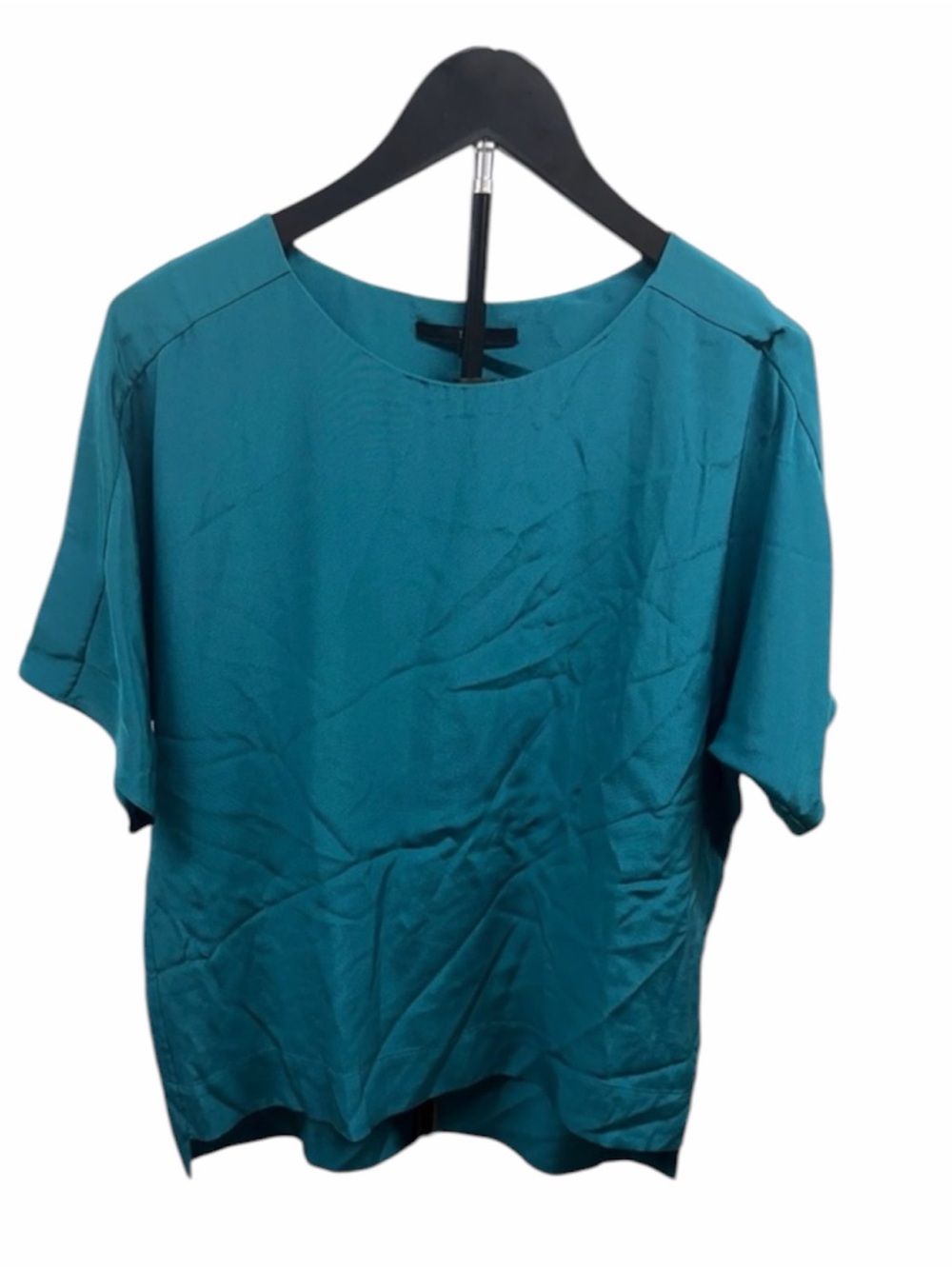 Tibi Women's XS Teal 100% Silk Minimalist Relaxed Fit Satin Blouse